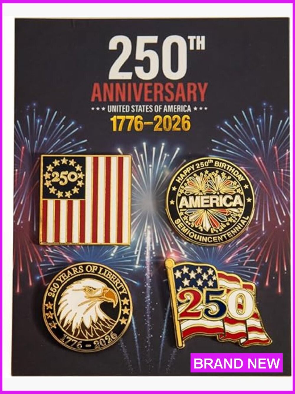 250th Anniversary Enamel Pins Set Patriotic Lapel Pins 1.25in Metal Badge